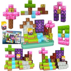 마그네틱 블록 마인크래프트 스타일 빌딩 큐브 60PCS 틴 박스 여행용 자석 장난감 세트 3세 를 위한 STEM 교육용 4 5 6 7 8 9 0 세 2세 소년 소녀 선물 크리스마스, 60-Piece Starter