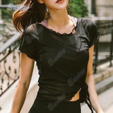 嘉義發貨 新款出貨運動健身網紗罩衫高彈寬鬆透視鏤空舞蹈上衣速幹跑步瑜伽短袖T恤