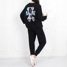 SOON2DLE 女裝春秋小熊印花衛衣男士慢跑訓練套裝