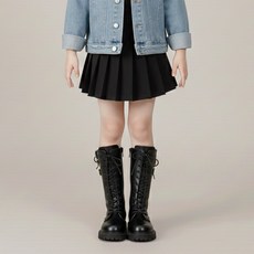 지디오 키즈 여아 가죽 롱 부츠 레트로 레이스업 통굽 미들 워커 사이드 지퍼 봄 신발 여름 장마