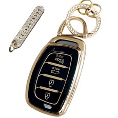 Automatic Beauty Premium TPU 鑰匙殼 + 方晶鋯石鑰匙圈 + 安裝工具 + 電話號碼鑰匙圈 + 高級包裝, 深黑色, AH-04