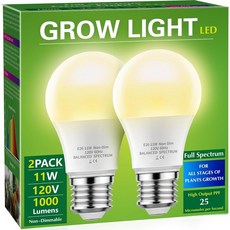 LED 식물등 A19 풀스펙트럼 E26 11W 2개입, 2개, 따뜻한 흰색