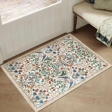WondRg 5.1 x 15.2cm(2 x 6인치) 세탁 가능한 꽃무늬 복도 러너 러그 주방 빈티지 로우 파일 미끄럼 방지 부분 러그 부드러운 얼룩 방지 카펫 디스트레스드 도어, 2피트 x 3피트