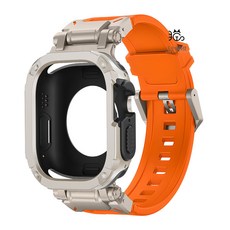 汪小喵科技 運動錶帶保護殼 適用於 Apple Watch, 1個, 探索者鈦橙+星光五星鎧甲殼,44/45MM
