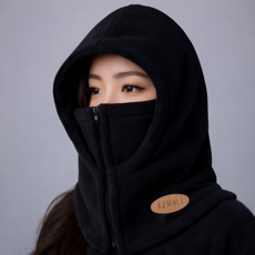 아즈몰 바라클라바 남녀공용 3in1 방한 넥워머 모자 등산 오토바이 지퍼형, 블랙, 1개