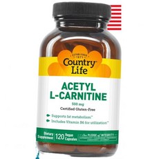 L카르니틴 엘카르니틴 요요 컨트리 라이프 아세틸 500mg 비타민B6 포함 120 비건, 1개