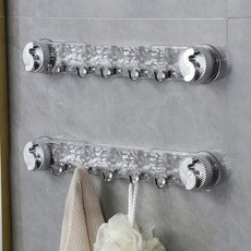 DFMEI 浴室吸盤掛鉤一排免打孔強力承重門後廚房無痕牆壁牆上衣服衛生間, 1個, 透明銀:聯排掛鉤