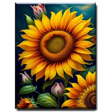 히여 액자 보석십자수 캔버스형 DIY 키트 40 x 50 cm, 1세트, KS038.해바라기