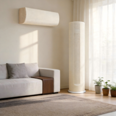 Maggoing 사계절 사용 가능 스트레치 원단 스탠드+벽걸이 에어컨 커버 먼지방지 거실용, 밀크 화이트