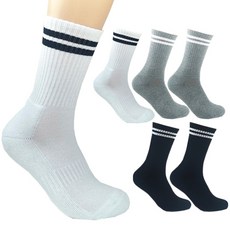 더베이직 남성용 두꺼운 이중쿠션 두줄 스포츠 장목 양말 6켤레, 화이트+그레이+블랙, 6개