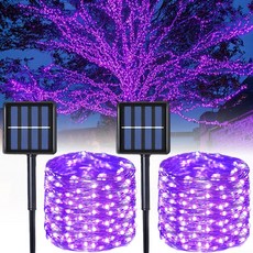 KELAKE 태양열 와이어 전구 100구 2개 태양광 정원등 LED 줄조명 12M+12M 마당 조명 장식, 자광