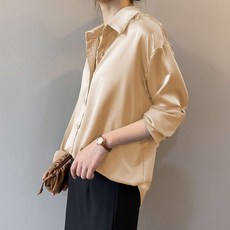 여성 새틴 카라 블라우스 봄 가을 긴팔 셔츠 오피스룩 루즈핏 여자 카라넥 실크 여성용 코디