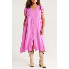 트레저앤본드 Treasure Bond 트레저 앤 본드 반팔 버튼 다운 리넨 블렌드 미디 드레스 1986445