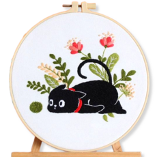 레아채 DIY 고양이 감성 자수, 꽃밭냥, 1개