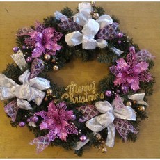 洋洋小品銀紫20吋聖誕花圈，桃園平鎮中壢聖誕節裝飾，聖誕樹藤佈置，金蔥聖誕紅點綴, 1個, 金紅