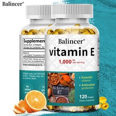 비타민 E 오일 소프트 캡슐 1인분당 1 000IU 필수 항산화 보충제 흡수 용이 - 피부 면역 건강 - Non-GMO, 1개, 60회분