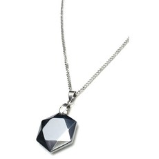 OVER-9 테라헤르츠 광석 목걸이 육망성 25mm 파워스톤 펜던트 헥사곤 다윗의 별 원석 초원적외선 건강 스테인리스 체인 포함♪ 50cm