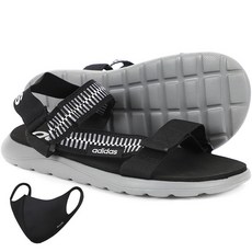 adidas 愛迪達 COMFORT涼鞋+運動時尚口罩