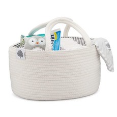 Parker Baby Rope Diaper Caddy Organizer - Nursery Storage Bin and Car Organizer for Diapers and Bab, 화이트, 1개