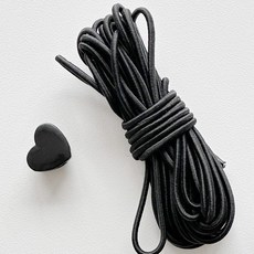 DIY 옷 소품 만들기 부자재 - 하트 스토퍼 + 스트링 5m 세트, 블랙, 10개