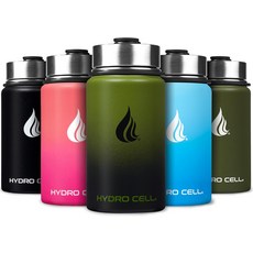 빨대가 달린 하이드로 셀 스테인리스 스틸 단열 물병 - 차갑고 뜨거운 음료용 나사 캡이 있는 금속 진공 플라스크와 성인용 현대식 누수 방지 스포츠 보온병Army 14oz, 14 Ounces, Army Black