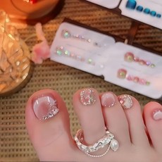 純手工穿戴甲 貓眼腳趾指甲片 顯白爆閃高級感, 1個, 怦然心动脚美甲14片装,L