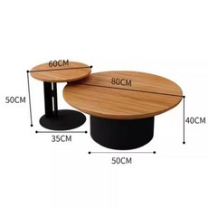 奶油風實木子母茶幾客廳家用小戶型時尚原木網紅簡約圓形組閤茶桌和室桌 原木茶幾 客廳茶幾桌 木桌子 飄窗書桌, 黑色60+80組合, 1個