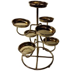 三層七星圓盤酥油燈架 酥油燈燈座 燈架 高17公分 直徑約12公分, 金色, 1個