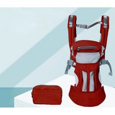 嬰兒揹帶前抱式多功能新生兒寶寶前後兩用腰凳哄睡背娃神四季款, 紅色（有網）