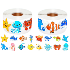 스노벨 만화 바다생물 8종 스티커 2롤 세트, 1세트, 혼합(S6276) 1000pcs