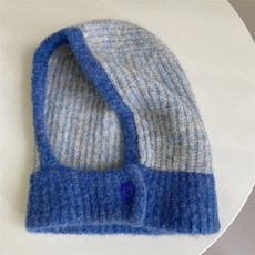 【可開票】-巴拉克拉法帽女冬天圍脖一件式防寒保暖針織帽小眾時尚拼色套頭帽子, 藍灰色, 1個