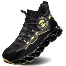 남성용 러닝화 통기성 메시 트레일 러너 패션 블레이드 스니커즈 논 슬립 짐 스포츠 트레이너 캐주얼 운동화 (Color-Black Gold Size-6.5)