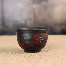 紫砂紫陶複古手工茶杯浮鵰陶瓷主人品茗杯子個人單杯茶具家用功夫, 1個, 紫陶浮雕龍鳳杯（單個裝）