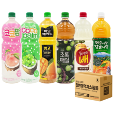 [한번에먹자] 1.5L 과즙음료 6종 혼합세트 ( 코코팜복숭아 + 코코팜포도 + 망고 + 초록매실 + 갈아만든배 + 제주감귤 ) 업소용 사무실음료 가정용 식자재, 6개