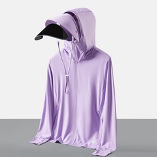 防曬衣女款 夏季輕薄透氣大帽檐防曬服戶外騎車皮膚衣外套, 女紫羅蘭,男款XL【67.5-77.5公斤】, 1個