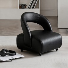 CABICO 편안한 소프트 데이킨 쿠션 무빙 바퀴달린 등받이 작은 의자 앉은뱅이의자 스툴의자, 블랙, 1개