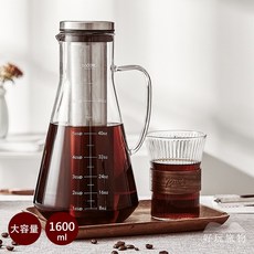 【好玩旅物】1600ml 大容量不銹鋼濾網刻度玻璃冷萃咖啡壺 (冰釀壺/冷泡壺/冷熱水壺/茶壺), 1個