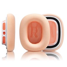AirPods Max 호환 이어 쿠션 액체 실리콘 차음 + 메모리폼 부드러움 오리지널과 동일한 원통형 통기 원단 1박스(좌우 1개씩 / 총 2개), Orange