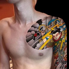 半甲紋身貼 防水持久逼真, 1個, 老傳統半甲哪吒,1張