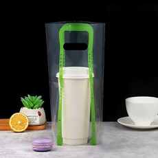 透明奶茶打包袋 手提塑料袋 加厚單杯袋, 1個, 印刷綠色,500-700單杯袋12絲100個