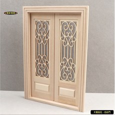 隨草憶境（精緻木工）迷你仿真雙開雕花紗門木門大門，可自行上色娃娃屋袖珍食玩微縮場景微景觀模型, 1個, 一組入（可開門，含紗網）