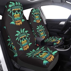 FeHuew Palm on Tiki 트로피컬 카시트 커버 2개 세트 차량 앞좌석 프로텍터 자동차 내부 액세서리 프로테터 자동차 매트 커버 범용 핏 대부분의 자동차 SUV 밴 트, 팜 티키 트로피컬