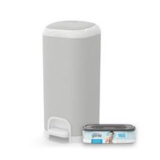 Diaper Genie 不鏽鋼雙重鎖臭尿布處理器，雙重鎖臭，大容量儲存，單手操作，簡約時尚, 灰, 30L