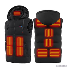 maomaodian 발열조끼 후드형 11구역 3단계 온도조절 통기성 방한 캠핑 등산 낚시 (배터리 미포함)