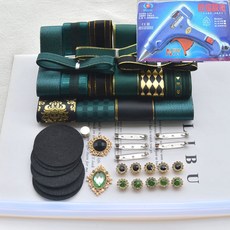 禮品盒綁帶緞帶組閤套餐，DIY手工飾品頭飾材料包，新手適用，多色可選, 墨綠金套餐+膠槍1把 送5MM雙面膠, 1個