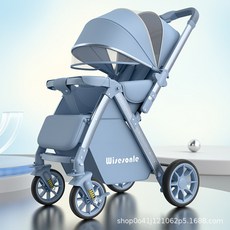 嬰兒車推車可坐可躺加大加長0-5歲寶寶可摺疊雙向推兒童嬰兒推車, 極光藍-PU:如圖所示
