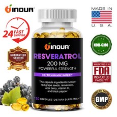 INOUR 레스베라트롤 200mg 60/120캡슐 레드포도씨추출물 400mg 함유 고강도 복합체 혈행, 1개, 60정