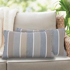 IN4 Care 인서트 포함 요추 베개 2개 세트 야외 실내 방수 장식 파티오 베개 30.5x50.8cm(12x20인치) 소파 정원 농가 장식용 직사각형 쿠션 - 블랙 나, 그레이 스트라이프, 20 x 12 Inch (No Inserts)