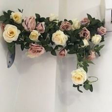 仿真花遮擋藤蔓裝飾花，客廳臥室玫瑰花藤蔓，牆面管道裝飾成品, 栗色加米白兩條, 1個