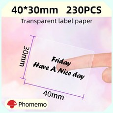 Phomemo M110 200 220 라벨 프린터 열 스티커 인쇄용 용지 롤용 투명 자체 접착, Square 40x30mm